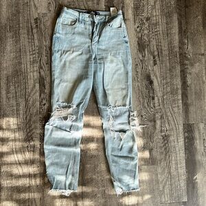 Hollister ultra high rise mom jeans light blue distressed